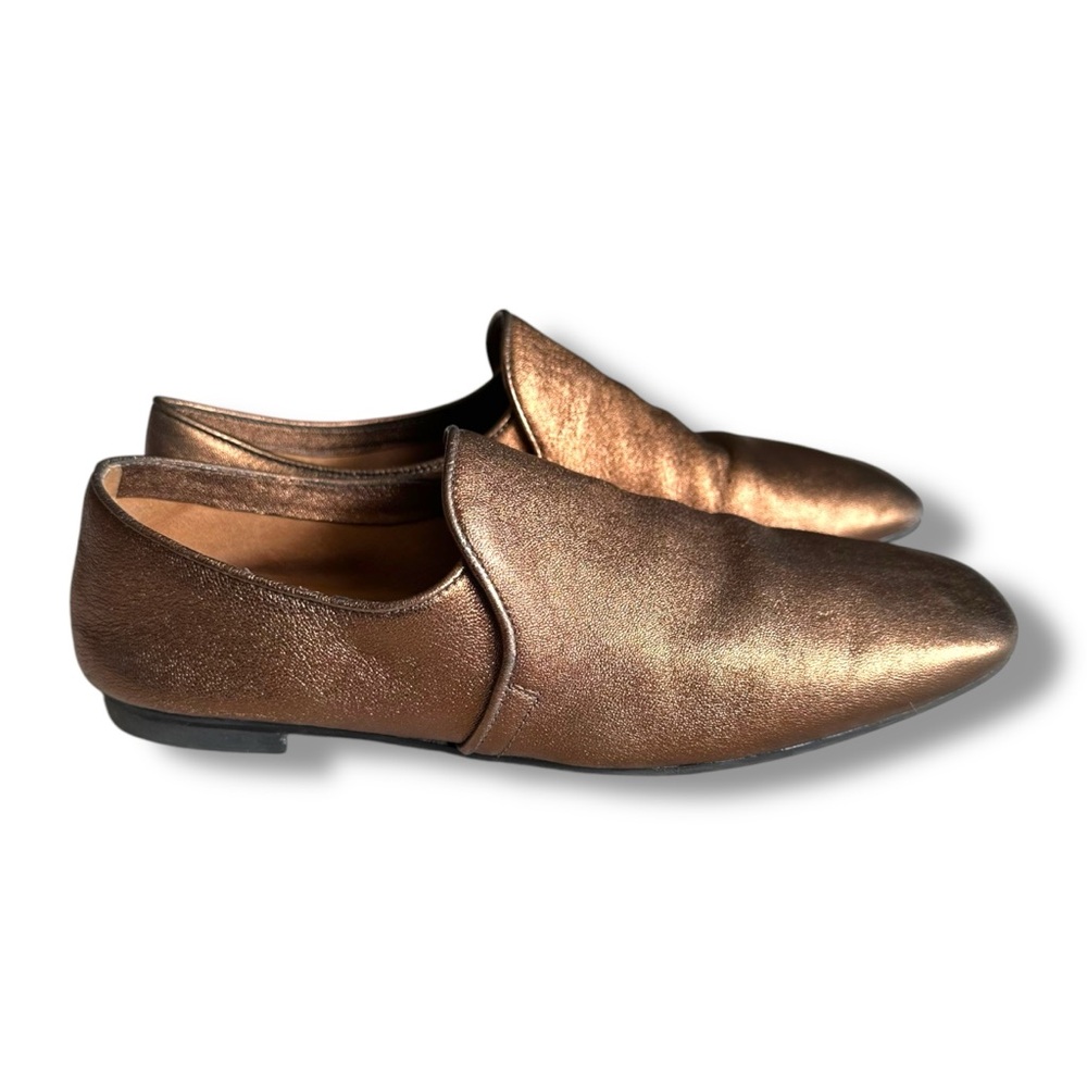 Aquatalia Metallic Bronze Revy Nappa Soft Leather Slip-on Loafers Minimal Sz 9.5